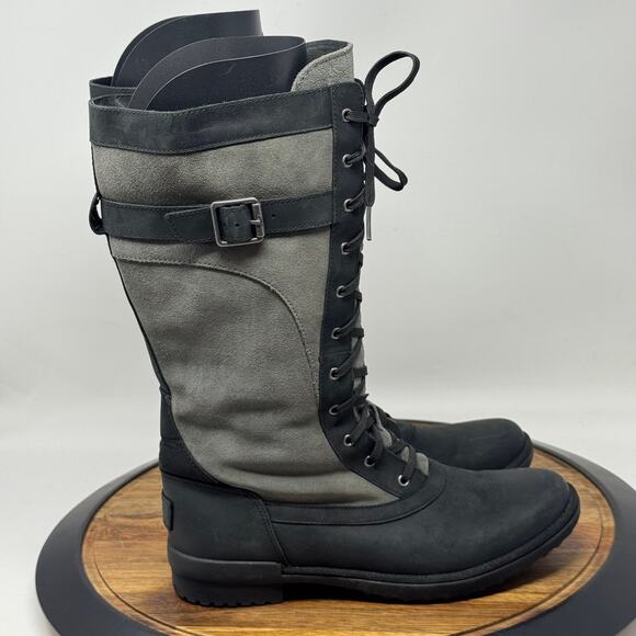 UGG BRYSTL Tall Waterproof Lace Up Grey/Black Snow Boots Women's Size 9 - Picture 1 of 9